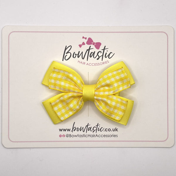 3 Inch Double Butterfly Bow - Yellow & Yellow Gingham