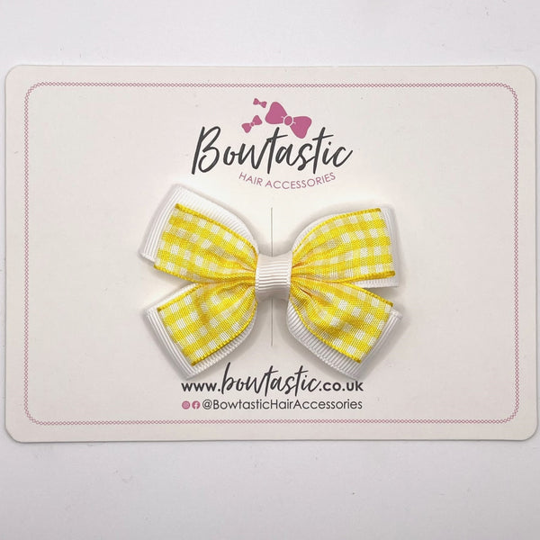 3 Inch Double Butterfly Bow - Yellow & White Gingham