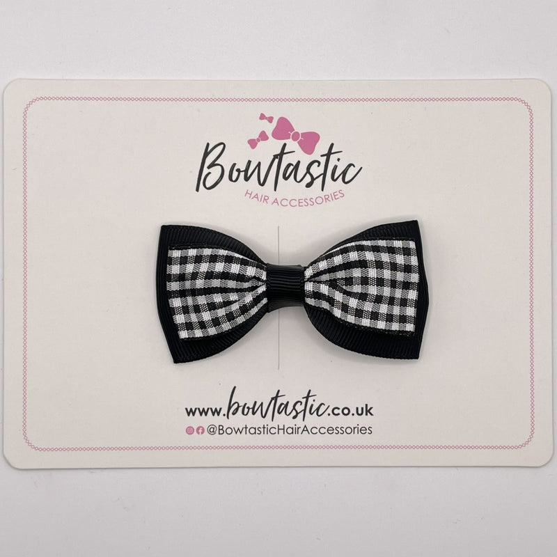 3 Inch Double Layer Tuxedo Bow - Black & Black Gingham