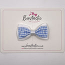 3 Inch Double Layer Tuxedo Bow - Light Blue & White Gingham