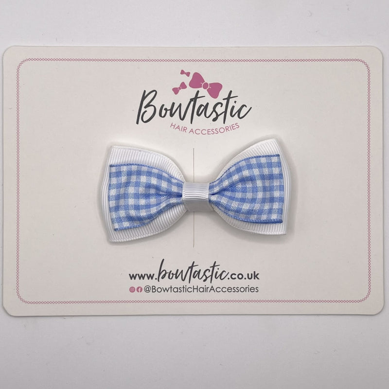 3 Inch Double Layer Tuxedo Bow - Blue & White Gingham