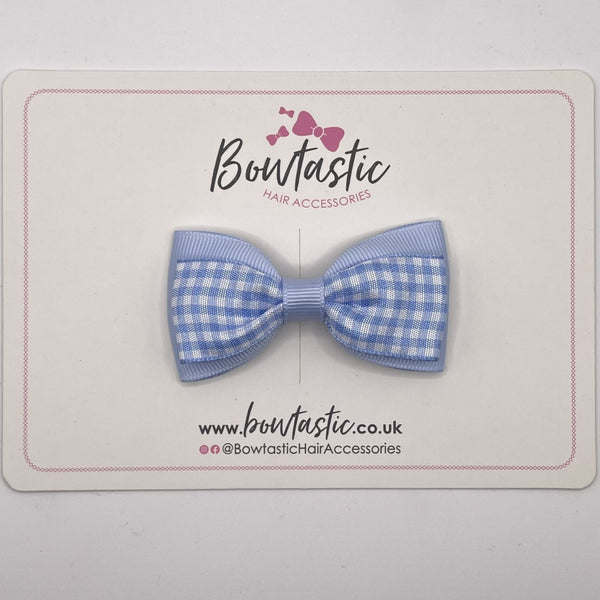 3 Inch Double Layer Tuxedo Bow - Bluebell & Blue Gingham