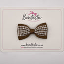 3 Inch Double Layer Tuxedo Bow - Turftan & Brown Gingham