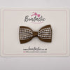 3 Inch Double Layer Tuxedo Bow - Turftan & Brown Gingham