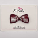 3 Inch Double Layer Tuxedo Bow - Burgundy & Burgundy Gingham