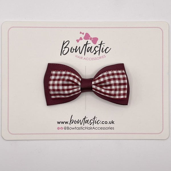 3 Inch Double Layer Tuxedo Bow - Burgundy & Burgundy Gingham