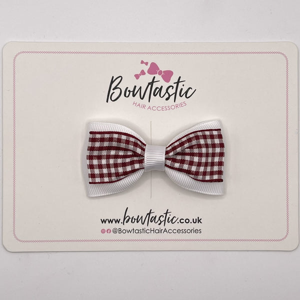 3 Inch Double Layer Tuxedo Bow - Burgundy & White Gingham