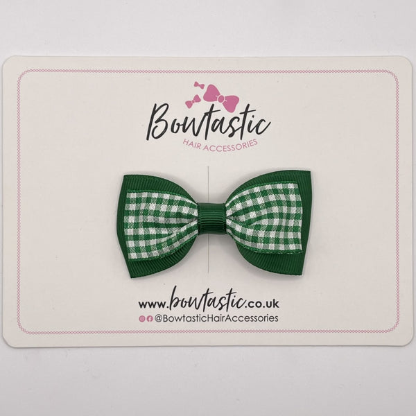 3 Inch Double Layer Tuxedo Bow - Forest Green & Green Gingham