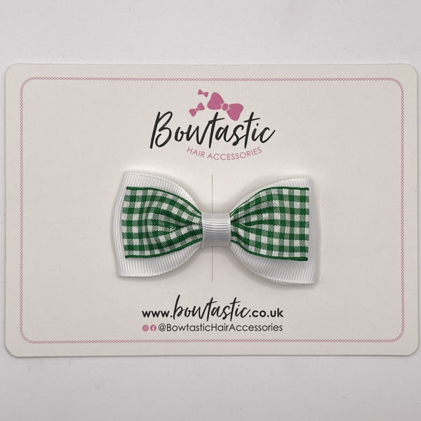 3 Inch Double Layer Tuxedo Bow - Green & White Gingham