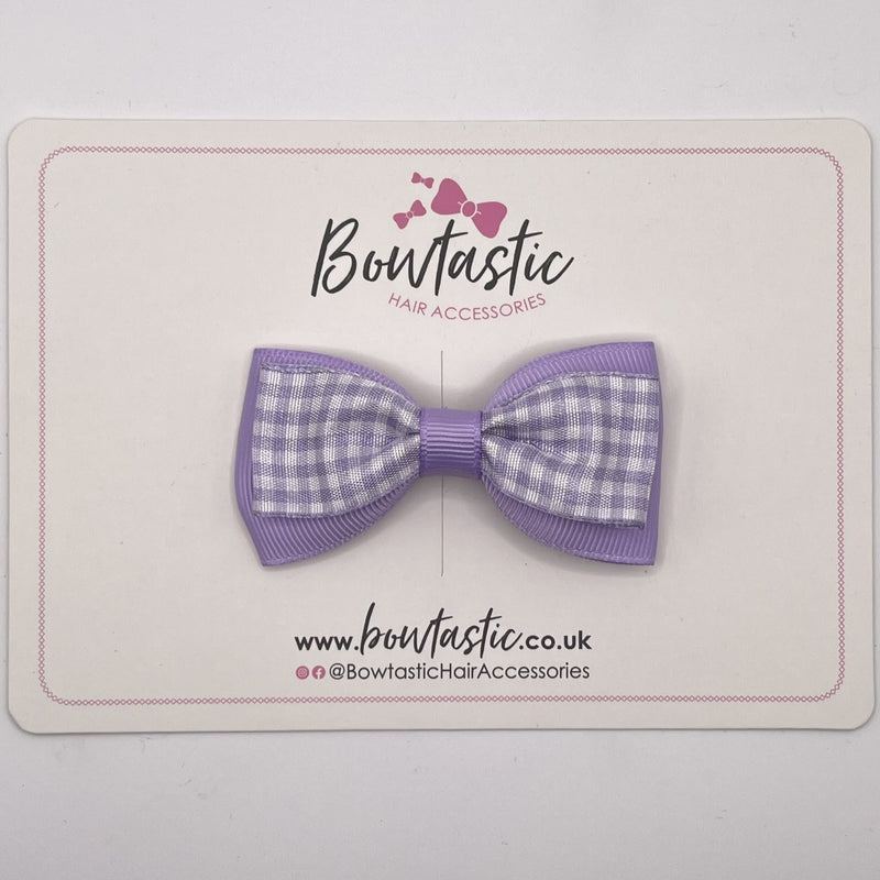 3 Inch Double Layer Tuxedo Bow - Lilac & Lilac Gingham