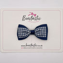 3 Inch Double Layer Tuxedo Bow - Navy & Navy Gingham