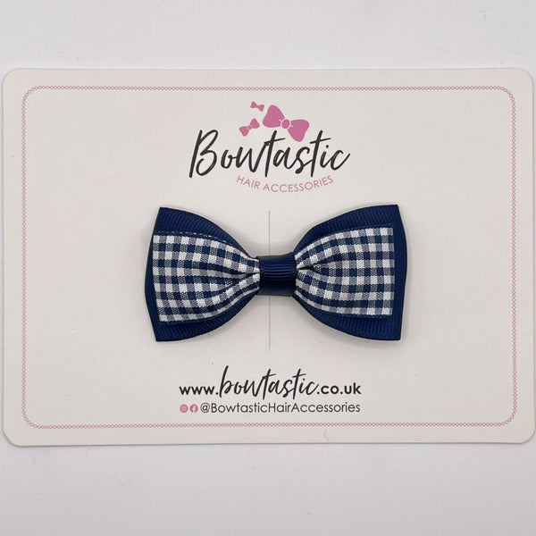 3 Inch Double Layer Tuxedo Bow - Navy & Navy Gingham