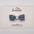 3 Inch Double Layer Tuxedo Bow - Navy & White Gingham