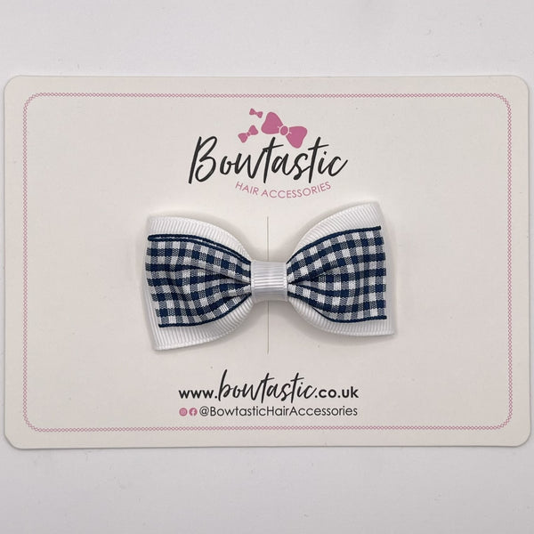 3 Inch Double Layer Tuxedo Bow - Navy & White Gingham