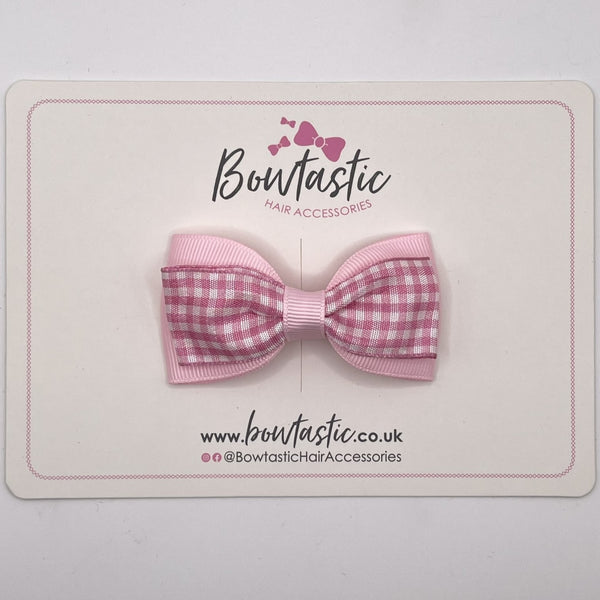 3 Inch Double Layer Tuxedo Bow - Pink & Pink Gingham