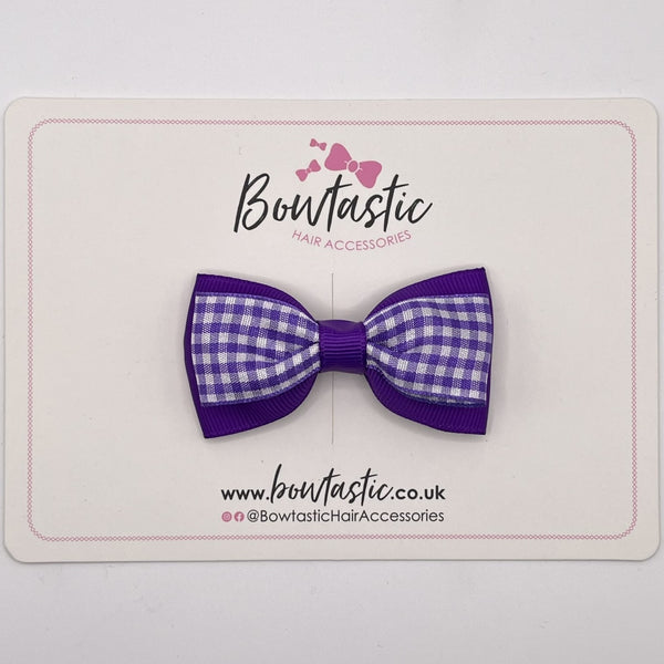 3 Inch Double Layer Tuxedo Bow - Purple & Purple Gingham