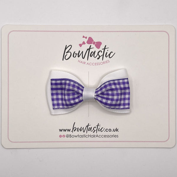 3 Inch Double Layer Tuxedo Bow - Purple & White Gingham