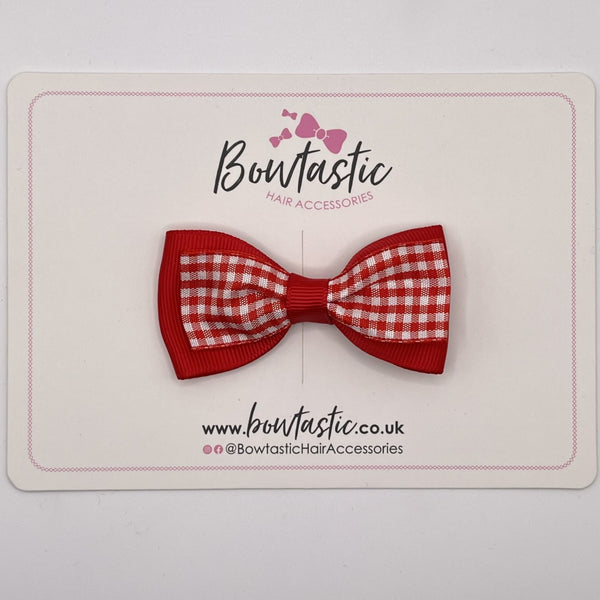 3 Inch Double Layer Tuxedo Bow - Red & Red Gingham