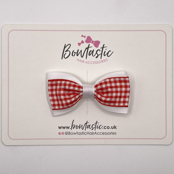 3 Inch Double Layer Tuxedo Bow - Red & White Gingham