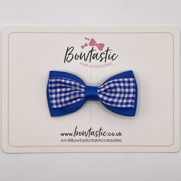 3 Inch Double Layer Tuxedo Bow - Royal Blue & Royal Gingham