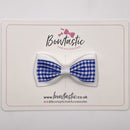 3 Inch Double Layer Tuxedo Bow - Royal Blue & White Gingham