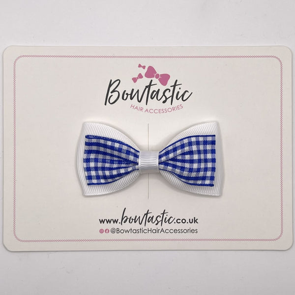 3 Inch Double Layer Tuxedo Bow - Royal Blue & White Gingham