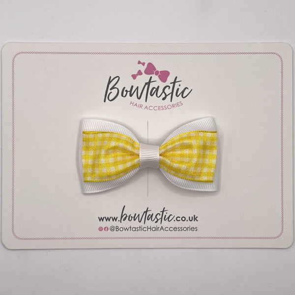 3 Inch Double Layer Tuxedo Bow - Yellow & White Gingham