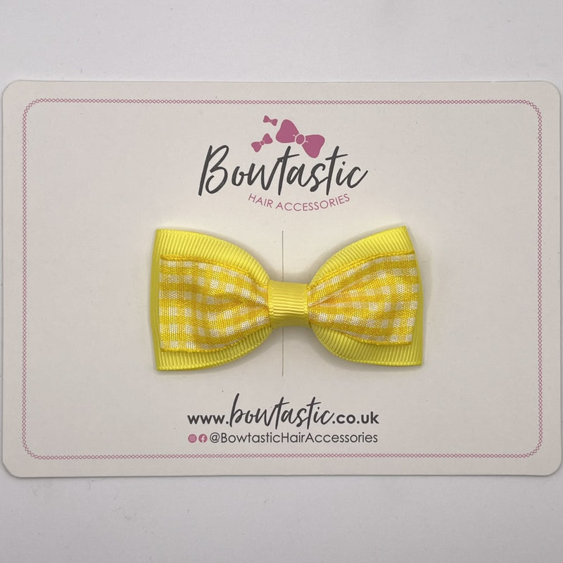 3 Inch Double Layer Tuxedo Bow - Yellow & Yellow Gingham