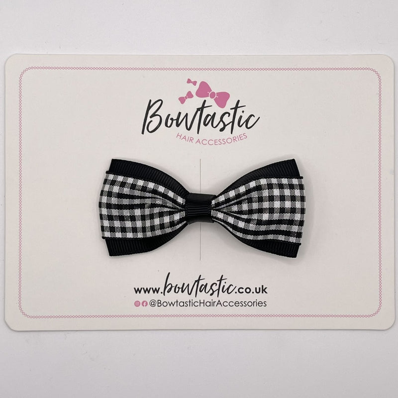 3 Inch Thin Tuxedo Bow - Black Gingham