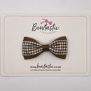 3 Inch Thin Tuxedo Bow - Turftan & Brown Gingham