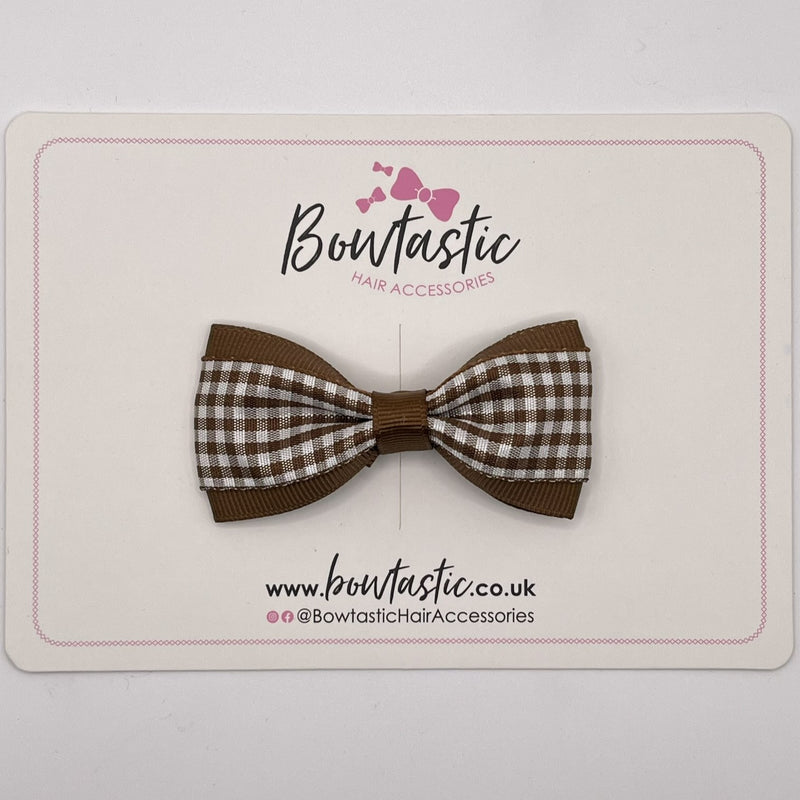 3 Inch Thin Tuxedo Bow - Brown Gingham