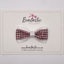 3 Inch Thin Tuxedo Bow - Burgundy & White Gingham