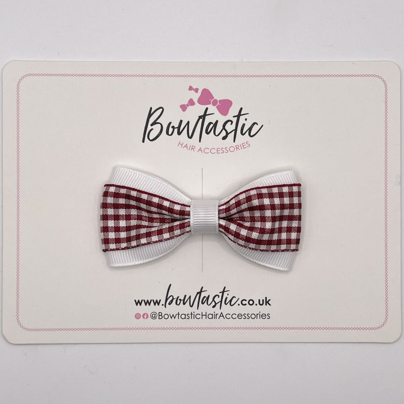 3 Inch Thin Tuxedo Bow - Burgundy & White Gingham