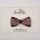 3 Inch Thin Tuxedo Bow - Burgundy Gingham