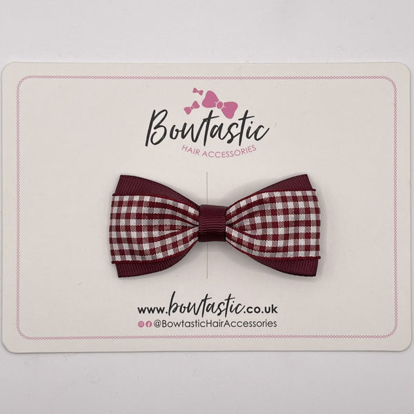 3 Inch Thin Tuxedo Bow - Burgundy Gingham