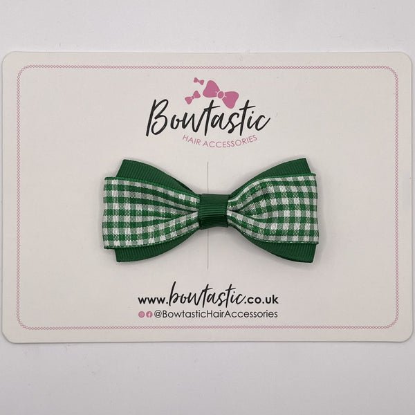 3 Inch Thin Tuxedo Bow - Forest Green & Green Gingham