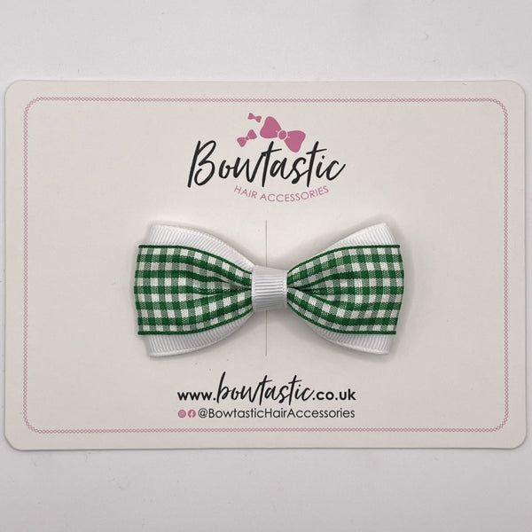 3 Inch Thin Tuxedo Bow - Green & White Gingham