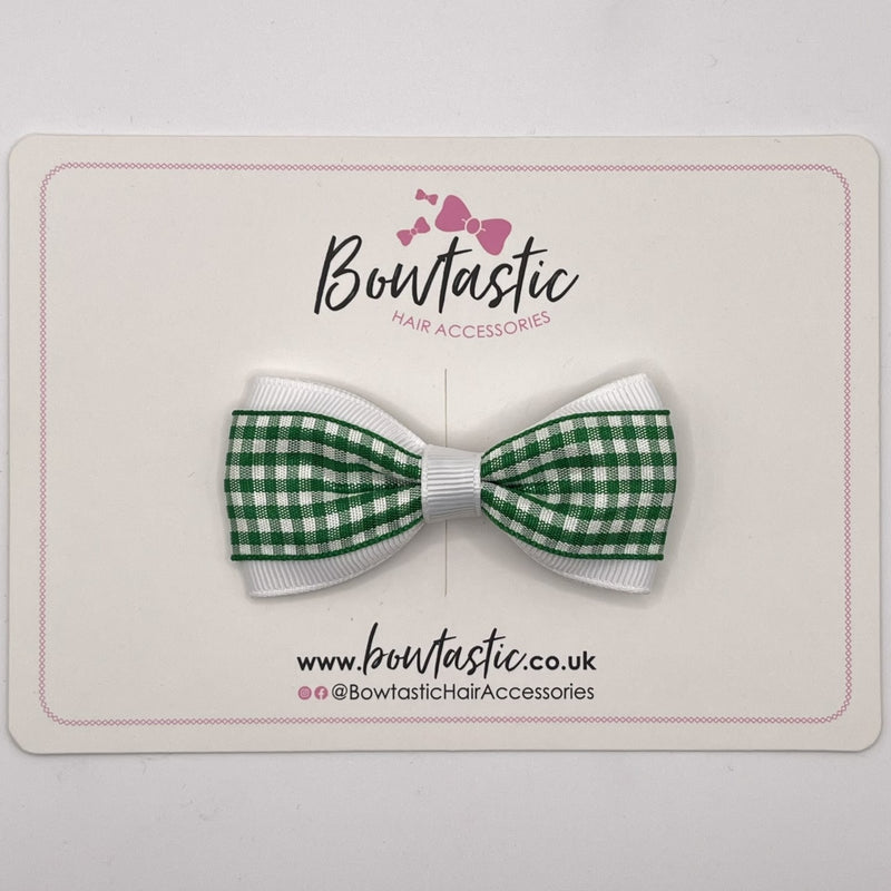 3 Inch Thin Tuxedo Bow - Green & White Gingham