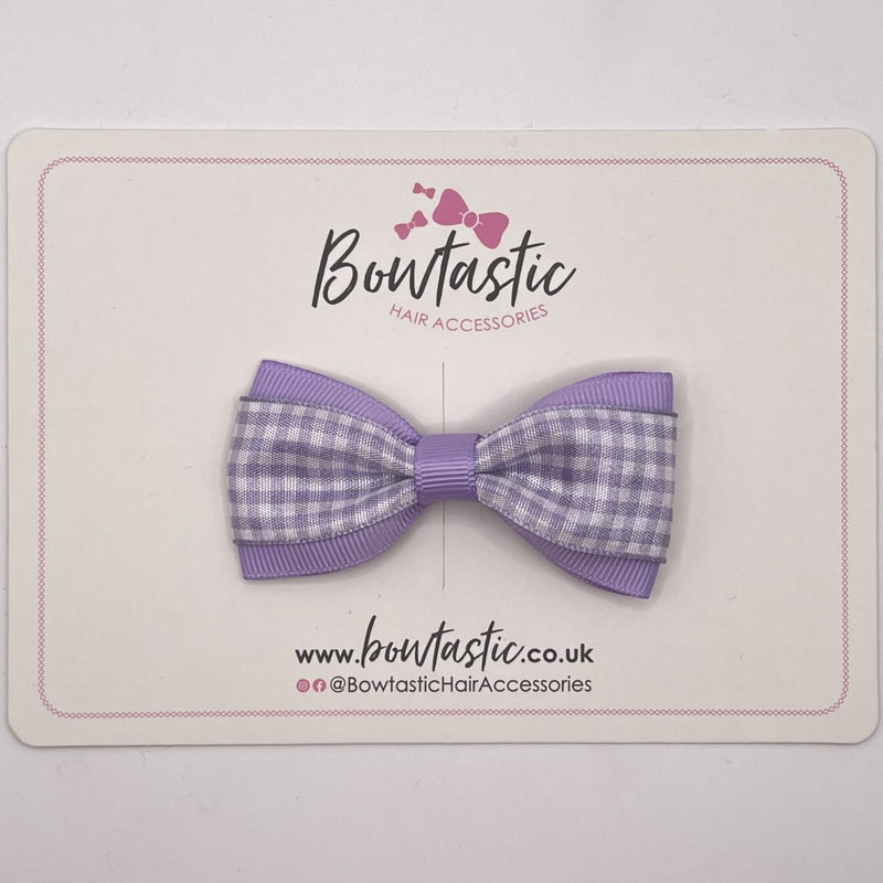 3 Inch Thin Tuxedo Bow - Lilac Gingham