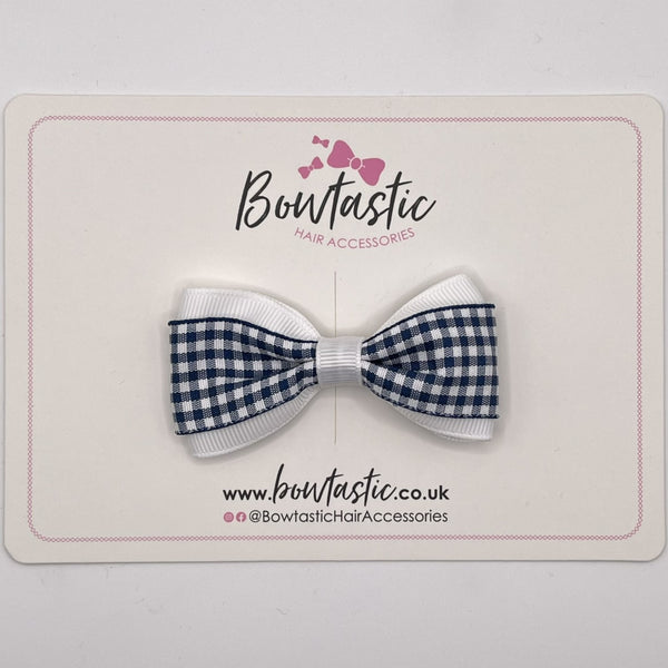 3 Inch Thin Tuxedo Bow - Navy & White Gingham