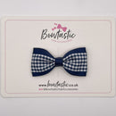 3 Inch Thin Tuxedo Bow - Navy Gingham