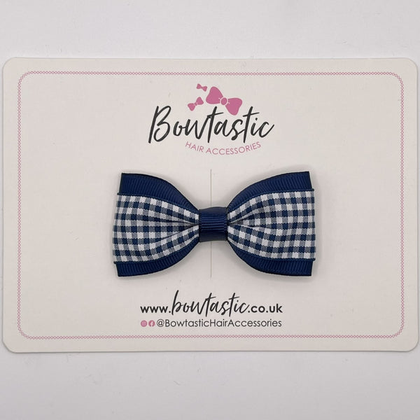 3 Inch Thin Tuxedo Bow - Navy Gingham