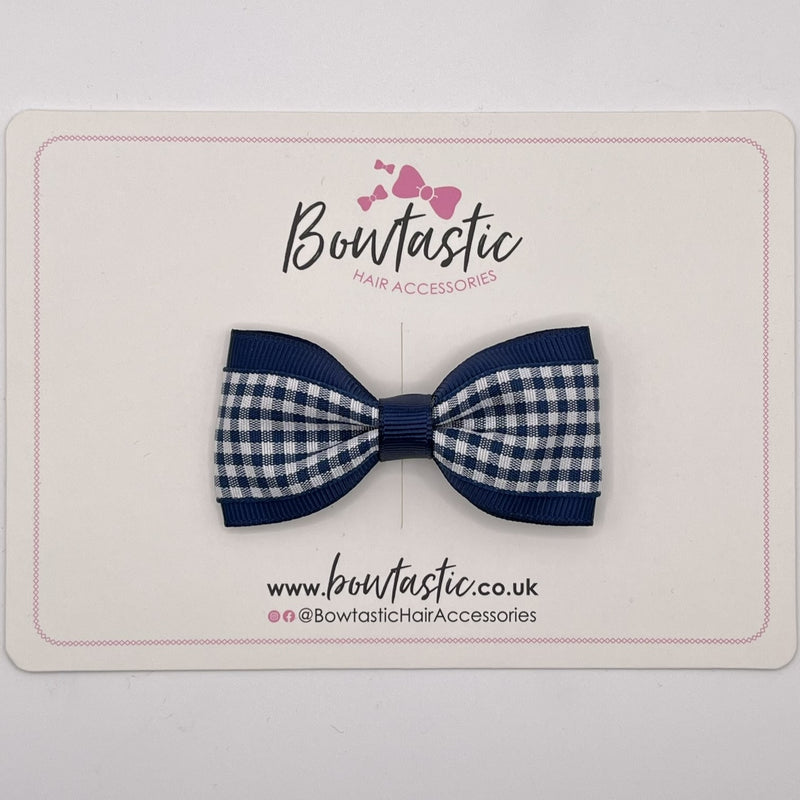 3 Inch Thin Tuxedo Bow - Navy Gingham