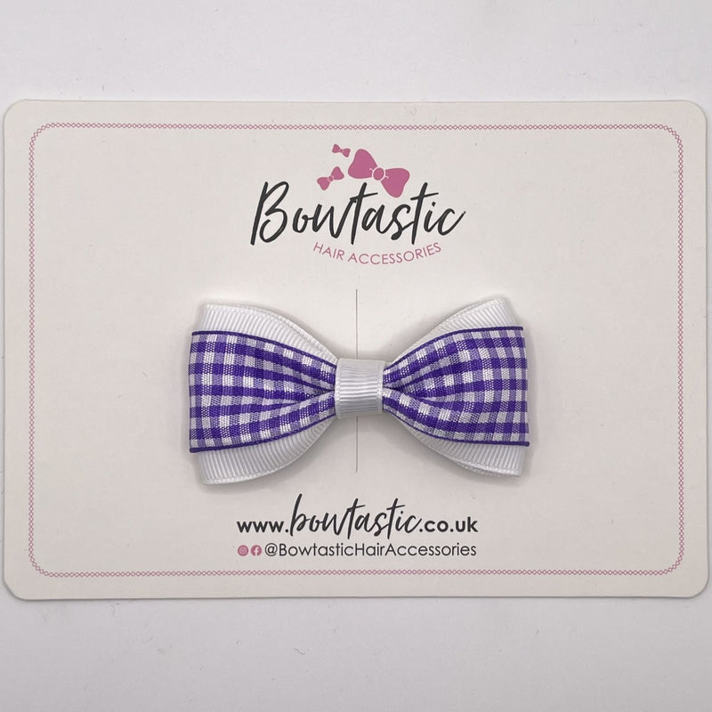 3 Inch Thin Tuxedo Bow - Purple & White Gingham