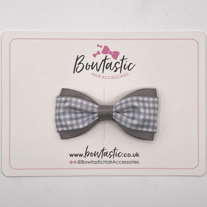 3 Inch Thin Tuxedo Bow - Grey Gingham