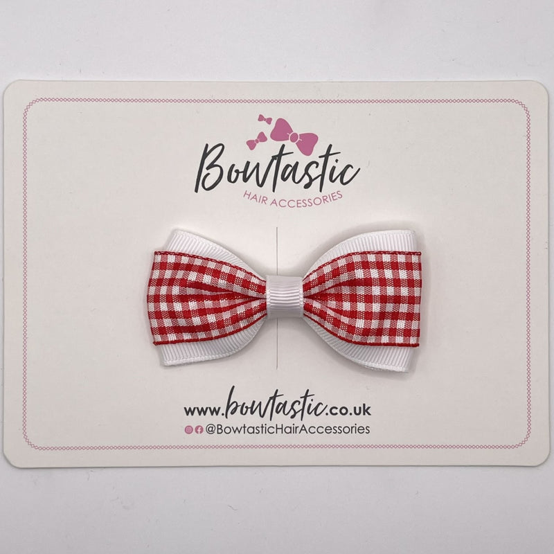 3 Inch Thin Tuxedo Bow - Red & White Gingham