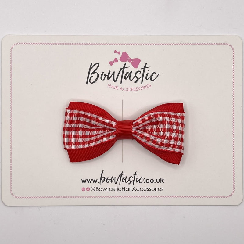 3 Inch Thin Tuxedo Bow - Red Gingham