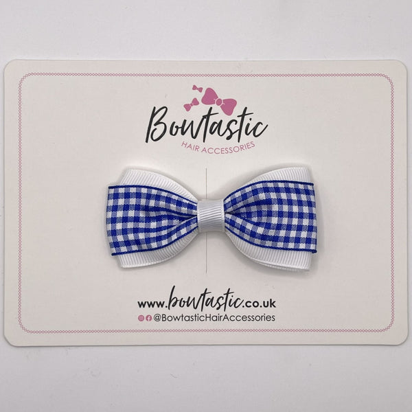 3 Inch Thin Tuxedo Bow - Royal Blue & White Gingham