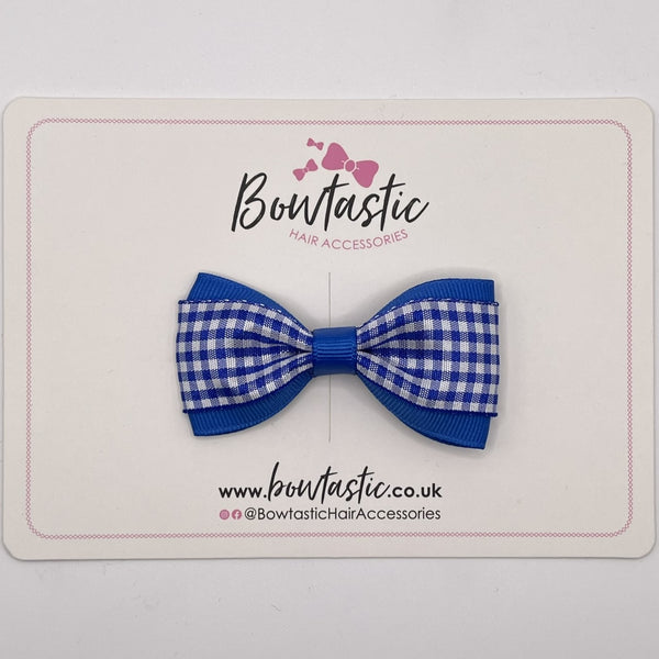 3 Inch Thin Tuxedo Bow - Royal Blue Gingham