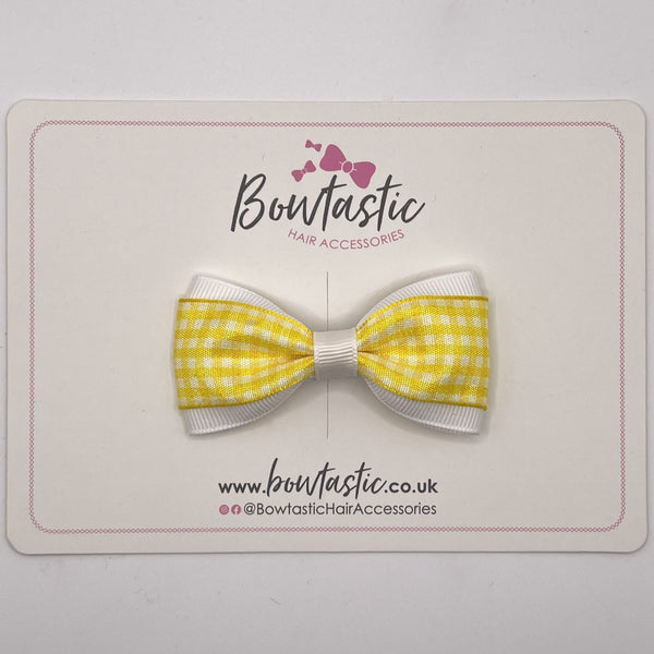 3 Inch Thin Tuxedo Bow - Yellow & White Gingham